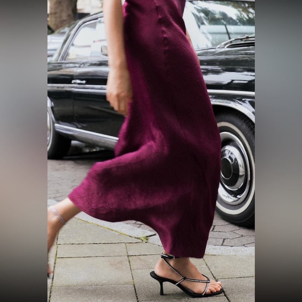 NWT Zara Satin Effect Open Back Dress - Picture 3 of 13